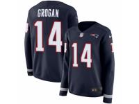 Women Nike New England Patriots #14 Steve Grogan Limited Navy Blue Therma Long Sleeve NFL Jersey