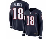 Women Nike New England Patriots #18 Matthew Slater Limited Navy Blue Therma Long Sleeve NFL Jersey