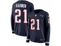 Women Nike New England Patriots #21 Duron Harmon Limited Navy Blue Therma Long Sleeve NFL Jersey