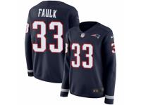 Women Nike New England Patriots #33 Kevin Faulk Limited Navy Blue Therma Long Sleeve NFL Jersey