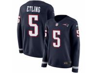 Women Nike New England Patriots #5 Danny Etling Limited Navy Blue Therma Long Sleeve NFL Jersey