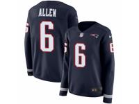 Women Nike New England Patriots #6 Ryan Allen Limited Navy Blue Therma Long Sleeve NFL Jersey