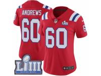 Women Nike New England Patriots #60 David Andrews Red Alternate Vapor Untouchable Limited Player Super Bowl LIII Bound NFL Jersey