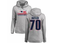 Women Nike New England Patriots #70 Adam Butler Heather Gray 2017 AFC Champions Pullover Hoodie