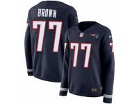 Women Nike New England Patriots #77 Trent Brown Limited Navy Blue Therma Long Sleeve NFL Jersey