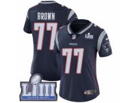 Women Nike New England Patriots #77 Trent Brown Navy Blue Team Color Vapor Untouchable Limited Player Super Bowl LIII Bound NFL Jersey