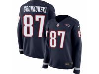 Women Nike New England Patriots #87 Rob Gronkowski Limited Navy Blue Therma Long Sleeve NFL Jersey