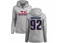 Women Nike New England Patriots #92 James Harrison Heather Gray 2017 AFC Champions Pullover Hoodie