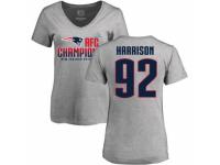 Women Nike New England Patriots #92 James Harrison Heather Gray 2017 AFC Champions V-Neck T-Shirt