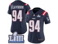 Women Nike New England Patriots #94 Adrian Clayborn Limited Navy Blue Rush Vapor Untouchable Super Bowl LIII Bound NFL Jersey