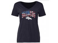 Women's Denver Broncos Pro Line Navy Banner Wave Slim Fit V-Neck T-Shirt