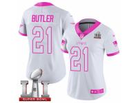 Women's Nike New England Patriots #21 Malcolm Butler Limited White Pink Rush Fashion Super Bowl LI 51 NFL Jersey