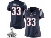 Women's Nike New England Patriots #33 Kevin Faulk Elite Navy Blue Team Color Super Bowl XLIX NFL Jersey