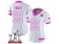 Women's Nike New England Patriots #33 Kevin Faulk Limited White Pink Rush Fashion Super Bowl LI 51 NFL Jersey