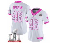 Women's Nike New England Patriots #46 James Develin Limited White Pink Rush Fashion Super Bowl LI 51 NFL Jersey