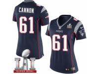 Women's Nike New England Patriots #61 Marcus Cannon Elite Navy Blue Team Color Super Bowl LI 51 NFL Jersey