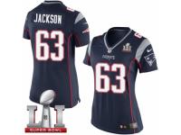 Women's Nike New England Patriots #63 Tre Jackson Elite Navy Blue Team Color Super Bowl LI 51 NFL Jersey