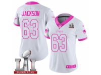 Women's Nike New England Patriots #63 Tre Jackson Limited White Pink Rush Fashion Super Bowl LI 51 NFL Jersey