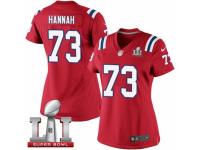 Women's Nike New England Patriots #73 John Hannah Elite Red Alternate Super Bowl LI 51 NFL Jersey