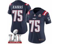 Women's Nike New England Patriots #75 Ted Karras Limited Navy Blue Rush Super Bowl LI 51 NFL Jersey