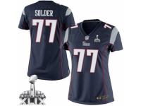 Women's Nike New England Patriots #77 Nate Solder Elite Navy Blue Team Color Super Bowl XLIX NFL Jersey