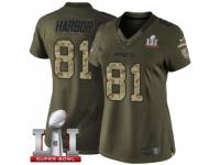 Women's Nike New England Patriots #81 Clay Harbor Limited Green Salute to Service Super Bowl LI 51 NFL Jersey