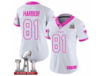 Women's Nike New England Patriots #81 Clay Harbor Limited White Pink Rush Fashion Super Bowl LI 51 NFL Jersey