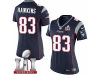 Women's Nike New England Patriots #83 Lavelle Hawkins Elite Navy Blue Team Color Super Bowl LI 51 NFL Jersey