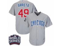 Youth Majestic Chicago Cubs #49 Jake Arrieta Authentic Grey Road 2016 World Series Bound Cool Base MLB Jersey