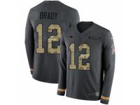 Youth Nike New England Patriots #12 Tom Brady Limited Black Salute to Service Therma Long Sleeve NFL Jersey