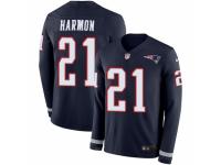 Youth Nike New England Patriots #21 Duron Harmon Limited Navy Blue Therma Long Sleeve NFL Jersey