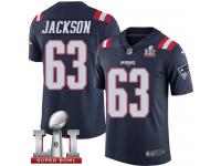 Youth Nike New England Patriots #63 Tre Jackson Limited Navy Blue Rush Super Bowl LI 51 NFL Jersey