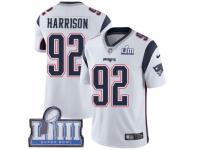 Youth Nike New England Patriots #92 James Harrison White Vapor Untouchable Limited Player Super Bowl LIII Bound NFL Jersey