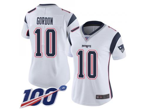 #10 Limited Josh Gordon White Football Road Women's Jersey New England Patriots Vapor Untouchable 100th Season