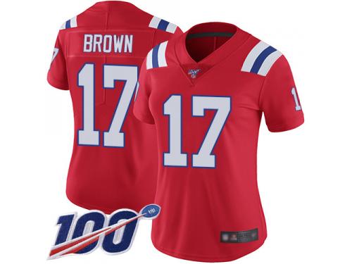 100th Season Antonio Brown Women's Limited Red Jersey Football New England Patriots Vapor Untouchable Alternate #17