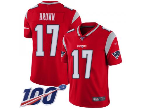 100th Season Antonio Brown Youth Limited Red Jersey Football New England Patriots Inverted Legend #17