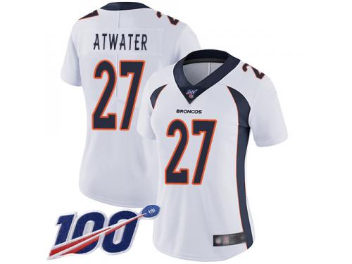 #27 Limited Steve Atwater White Football Road Women's Jersey Denver Broncos Vapor Untouchable 100th Season