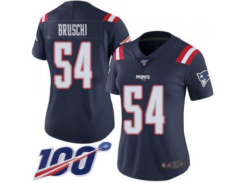 #54 Limited Tedy Bruschi Navy Blue Football Women's Jersey New England Patriots Rush Vapor Untouchable 100th Season