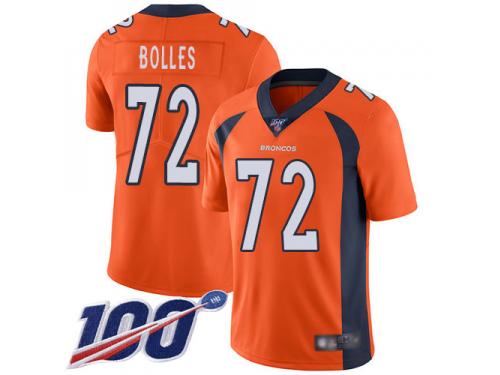 #72 Limited Garett Bolles Orange Football Home Men's Jersey Denver Broncos Vapor Untouchable 100th Season