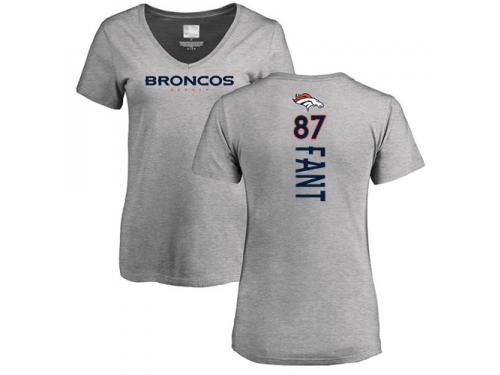 #87 Noah Fant Ash Football Backer V-Neck Women's Denver Broncos T-Shirt