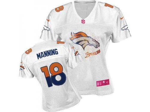 Denver Broncos Peyton Manning Women's Jersey - White Fem Fan Nike NFL #18 Game