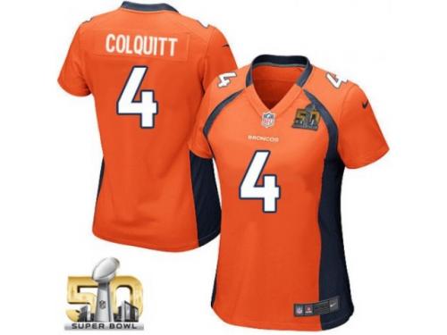 Game Britton Colquitt WoMen Jersey - Denver Broncos #4 Home Orange Super Bowl 50 Bound Nike NFL