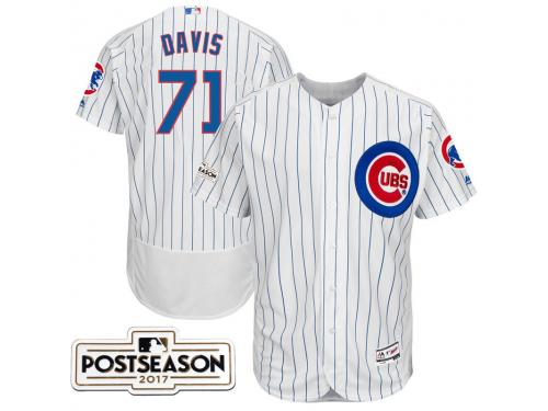 Men Chicago Cubs Wade Davis #71 White 2017 Postseason Patch Flex Base Jersey