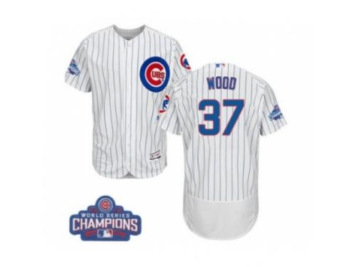 Men Majestic Chicago Cubs #37 Travis Wood White 2016 World Series Champions Flexbase Authentic Collection MLB Jersey