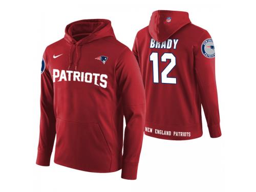 Men New England Patriots #12 Tom Brady Red Circuit Wordmark Pullover Hoodie