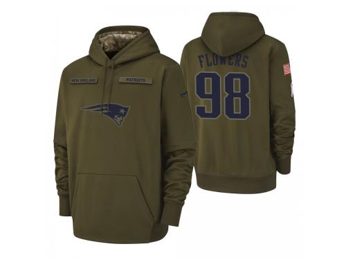 Men New England Patriots #98 Trey Flowers Olive 2018 Salute to Service Pullover Hoodie