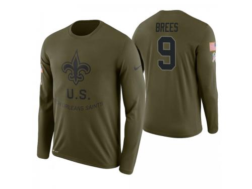 Men New Orleans Saints #9 Drew Brees 2018 Salute to Service Long Sleeve Olive T-Shirt