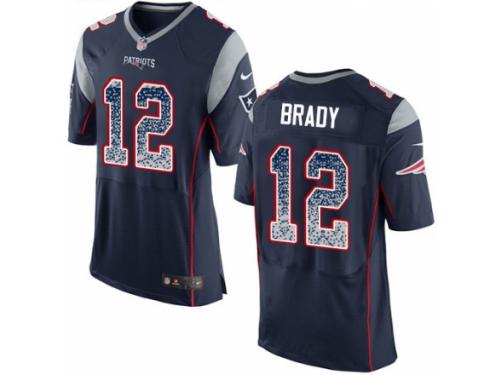 Men Nike New England Patriots #12 Tom Brady Elite Navy Blue Home Drift Fashion NFL Jersey