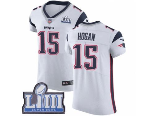 Men Nike New England Patriots #15 Chris Hogan White Vapor Untouchable Elite Player Super Bowl LIII Bound NFL Jersey