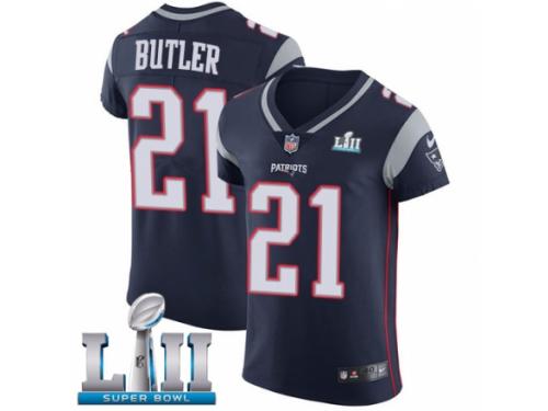 Men Nike New England Patriots #21 Malcolm Butler Navy Blue Team Color Vapor Untouchable Elite Player Super Bowl LII NFL Jersey
